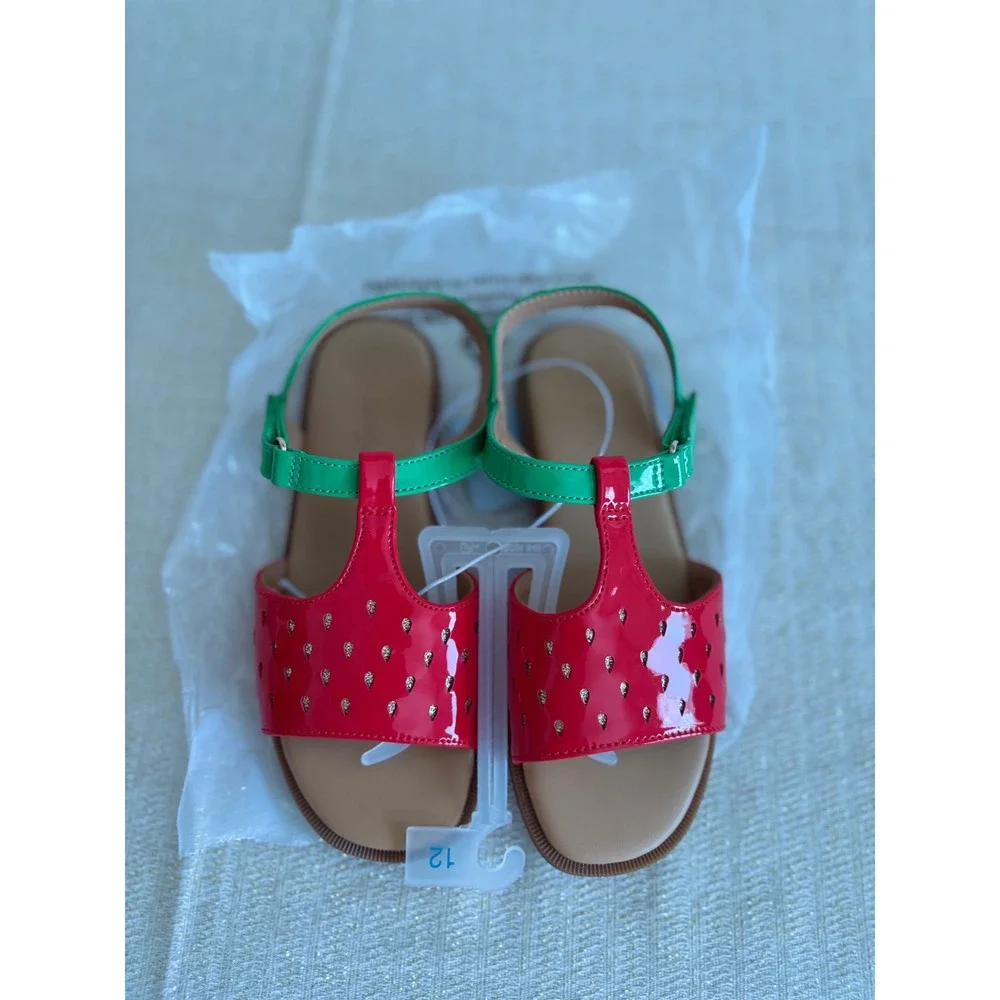 Cat & Jack Strawberry Sandals Kids Size 12 Red Green NEW Fruit T-Strap Shoes